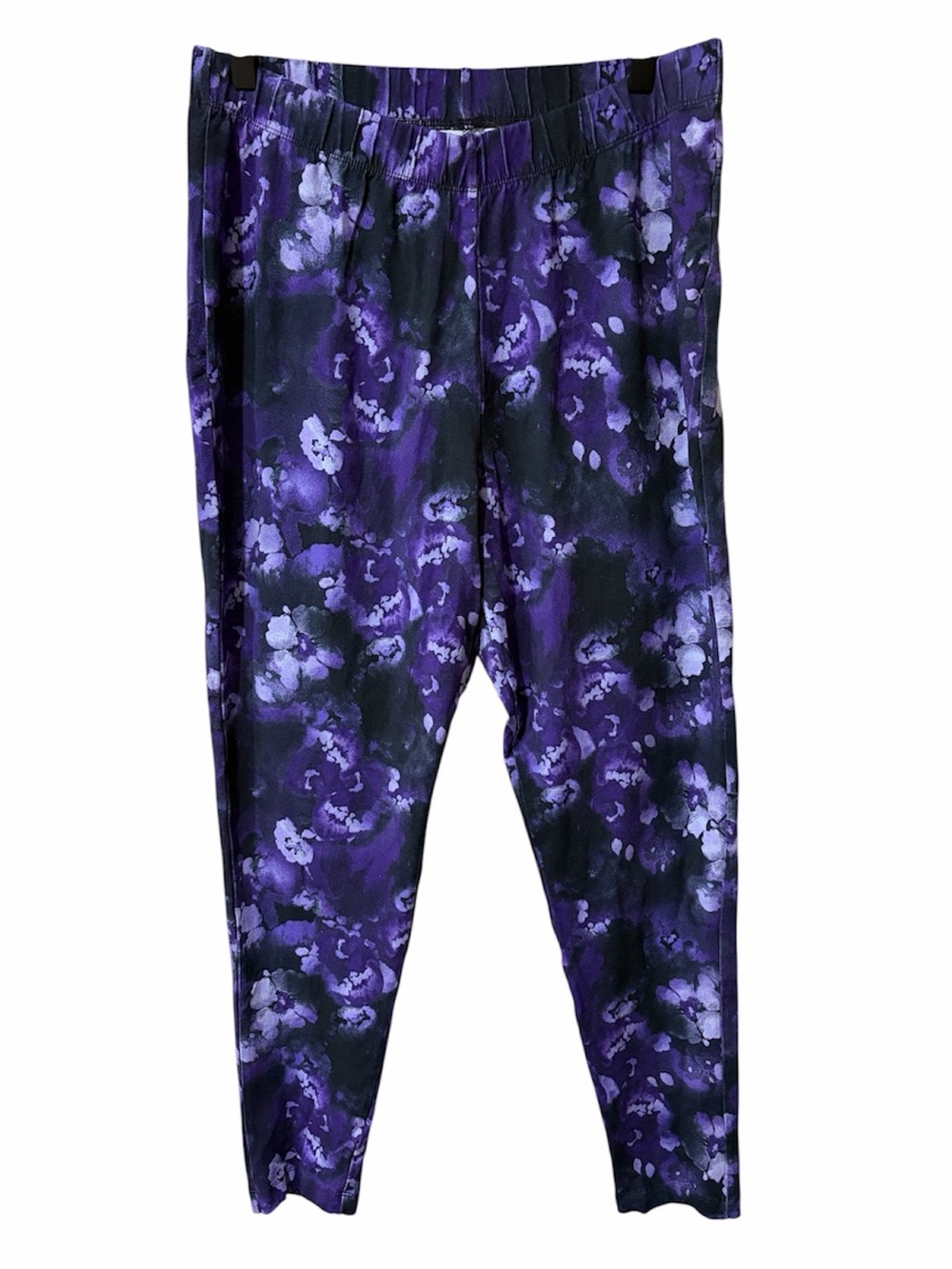 Roman Originals Purple Floral Watercolor Print Trousers — Size L